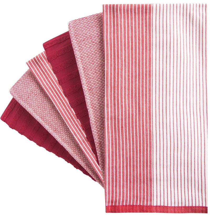 Bumble Towels Premium Kitchen Towels (20â€x 28â€, 6 Pack) | Large Cotton Dish Towels | Flat & Terry Highly Absorbent Kitchen Linen Set with Hanging Loop | Red - Image 3